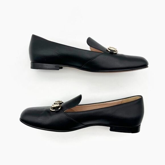 GUCCI Kira Horsebit Black Loafer Size 38 Leather Slip On Ballet Flats Almond Toe - Picture 3 of 12